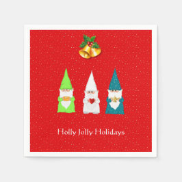 Servilleta De Papel Tres gnomos de Navidad en rojo