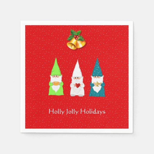 Servilleta De Papel Tres gnomos de Navidad en rojo (Anverso)