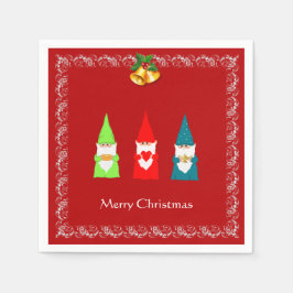 Servilleta De Papel Tres Gnomos de Navidad en Rojo