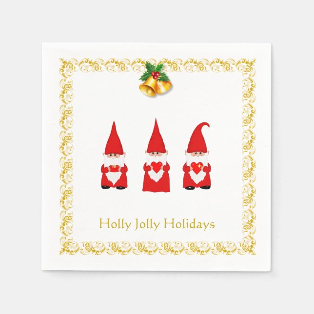 Servilleta De Papel Tres Gnomos de Navidad en Servilletas Blancas (Anverso)