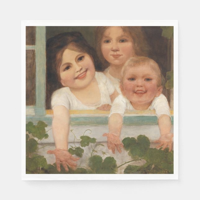 Servilleta De Papel Tres hijos en la ventana (Anverso)