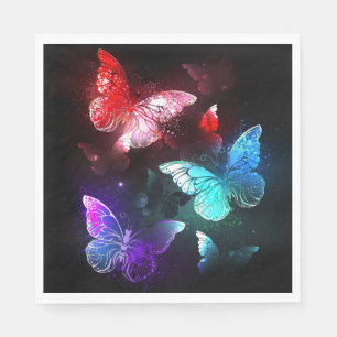 Servilleta De Papel Tres mariposas brillantes en el fondo nocturno