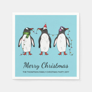 Servilleta De Papel Tres Navidades festivos pingüinos con texto Person