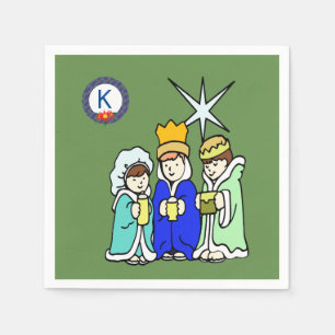 Servilleta De Papel Tres niños como Reyes Magos y un monograma