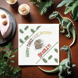 Servilleta De Papel Tres Rex Cumpleaños Dinosaurio Acuarela
