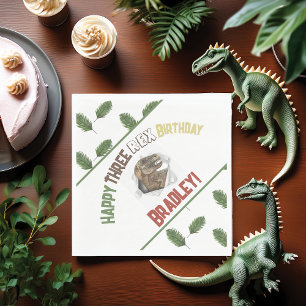 Servilleta De Papel Tres Rex Cumpleaños Dinosaurio Acuarela