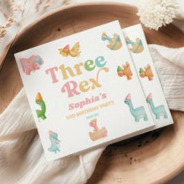 Servilleta De Papel Tres Rex Dinosaur 3ª Fiesta de Tercer Cumpleaños