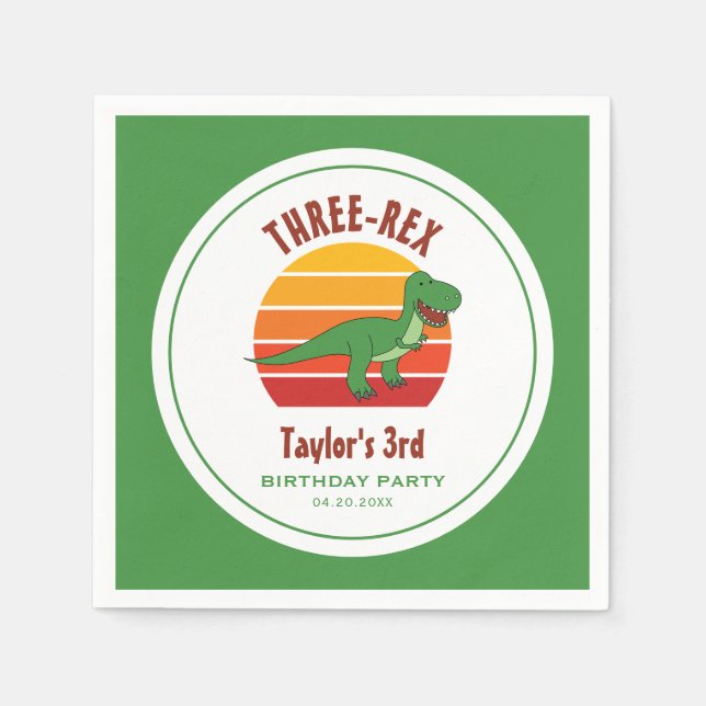 Servilleta De Papel Tres Rex Dinosaurio Género Diversión Neutral Terce (Anverso)