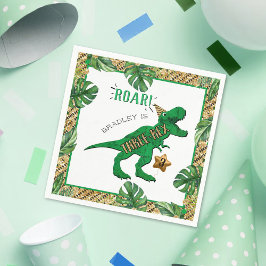 Servilleta De Papel Tres Rex Dinosaurio Tercer Cumpleaños