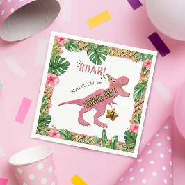 Servilleta De Papel Tres Rex Dinosaurio Tercer Cumpleaños