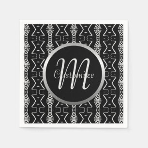 Servilleta De Papel Triángulos Geométricos Monogramados en Blanco y Ne