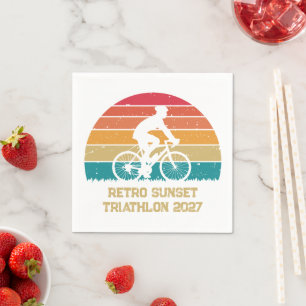 Servilleta De Papel Triatlón personalizado de ciclismo retro atardecer