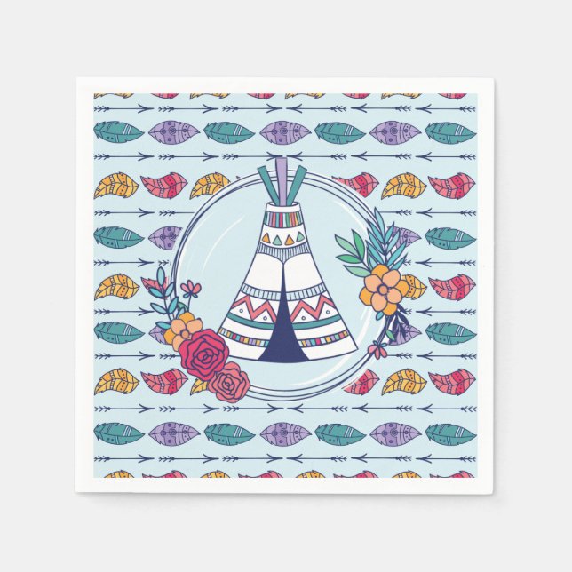 Servilleta De Papel Tribal Cute Teepee Boho (Anverso)