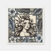 Tribal floral azul Princesa Polinesia