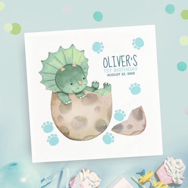 Servilleta De Papel Triceratops Dinosaur Boy 1.ª Fiesta de cumpleaños (Subido por el creador)