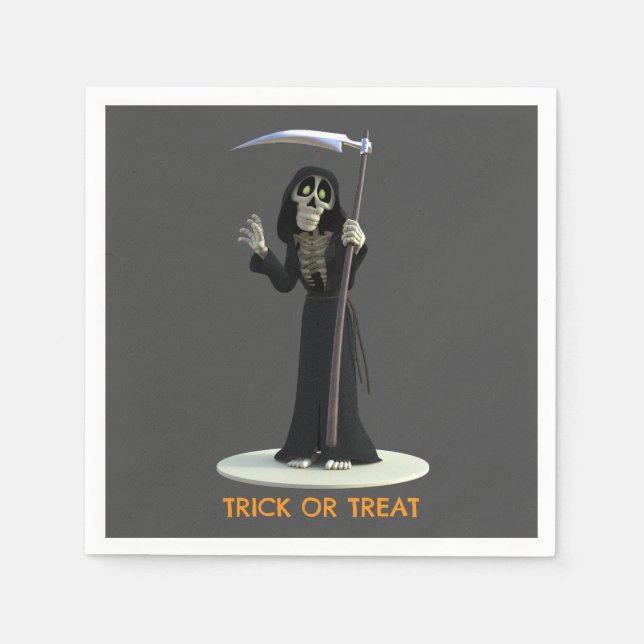 Servilleta De Papel Trick or Treat. Cartoon Grim Reaper (Anverso)