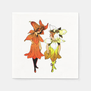 Servilleta De Papel Trillium y Tiger-Lily, Whimsical Flower Book Art