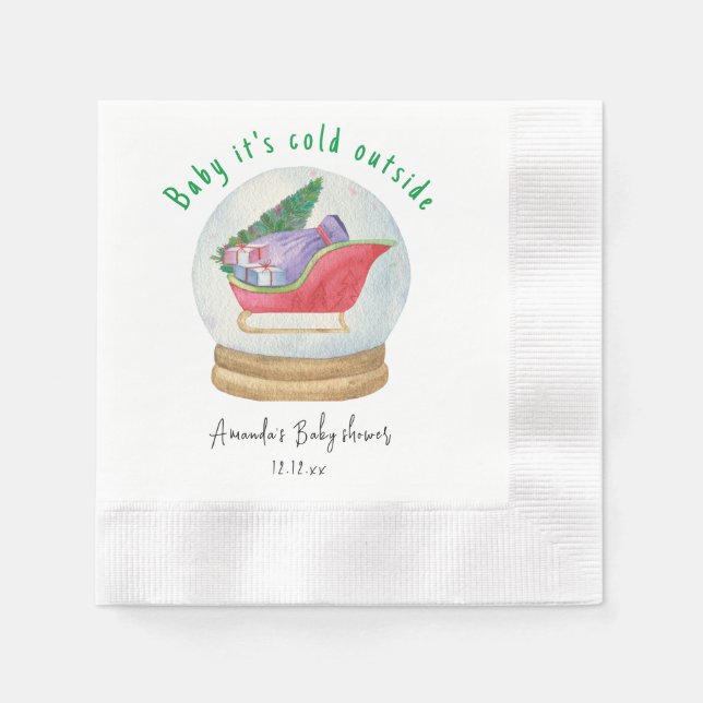 Servilleta De Papel Trineo de Santa - bebé, hace frío afuera (Anverso)