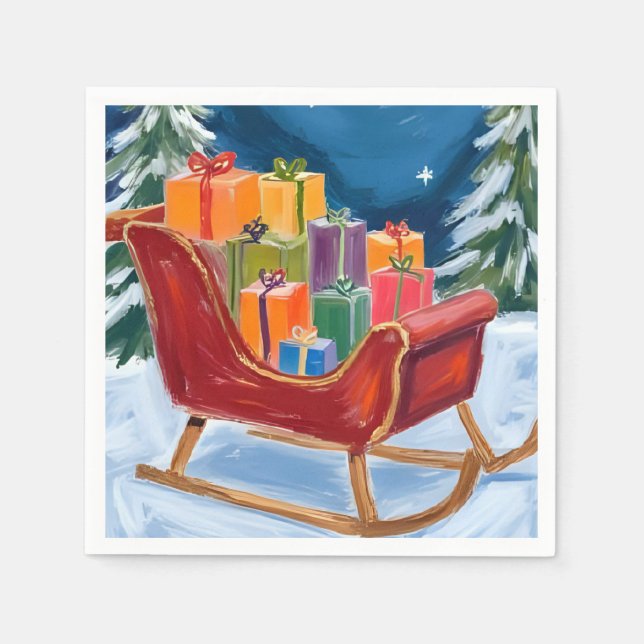 Servilleta De Papel Trineo de Santa Feliz Navidad (Anverso)