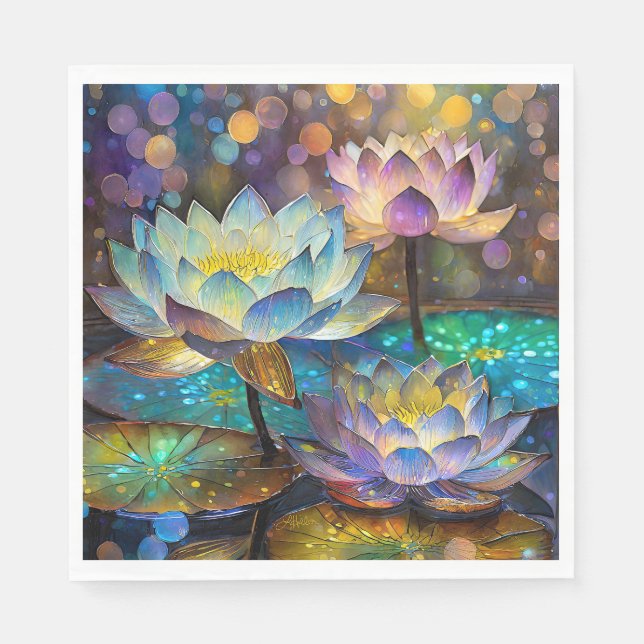 Servilleta De Papel Trío de flores de loto brillantes (Anverso)