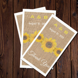 Servilleta De Papel Trío de girasoles en arpillera - recuerdos de boda