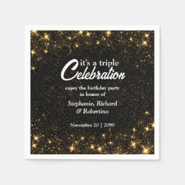 Servilleta De Papel Triple Celebration Joint Birthday Gold Black 
