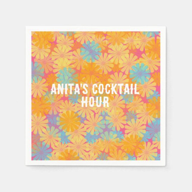 Servilleta De Papel Trippy Hippie Psicodélico Diseño Floral Retro (Anverso)