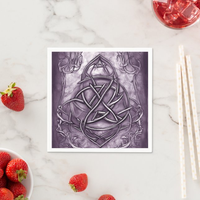 Servilleta De Papel Triquetra Trinity Knot Lavender Purple Faux Metali (In situ)