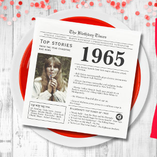 Servilleta De Papel Trivia de cumpleaños de periódico de 1965