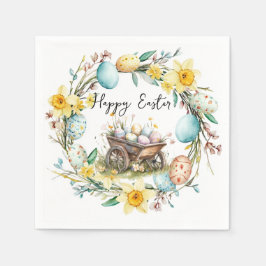 Servilleta De Papel Trole de madera con huevos decorativos floral Pasc