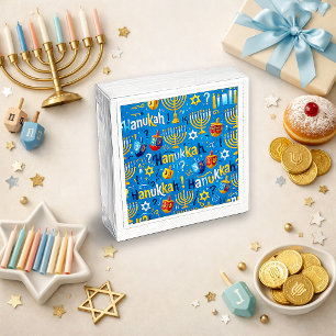 Servilleta De Papel Trompo de Hanukkah pintado de azul festivo