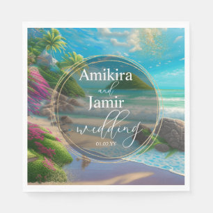 Servilleta De Papel Tropic Beach Background Faux Purpurina Boda