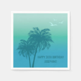 Servilleta De Papel Tropical Aqua Blue Palm Trees Happy Birthday
