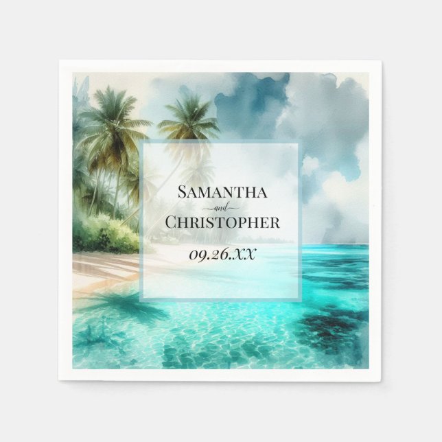 Servilleta De Papel Tropical Beach Watercolor Elegant Coastal Wedding (Anverso)