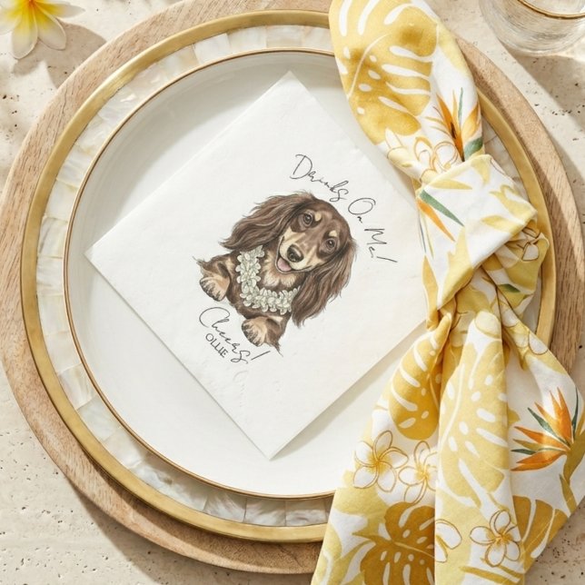 Servilleta De Papel Tropical Dachshund Wedding Drinks On Me (Tropical Dachshund Wedding Drinks On Me Napkins)