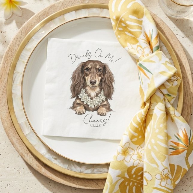 Servilleta De Papel Tropical Dachshund Wedding Drinks On Me (Tropical Dachshund Wedding Drinks On Me Napkins)