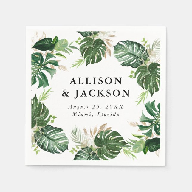 Servilleta De Papel Tropical Gold | Boda Personalizada (Anverso)
