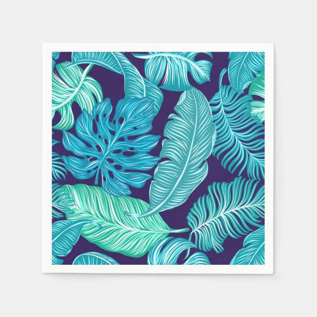 Servilleta De Papel Tropical Green Blue Leaves Pattern (Anverso)