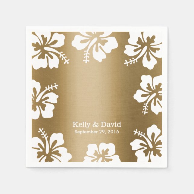 Servilleta De Papel Tropical Hibiscus Gold Background Elegant Wedding (Anverso)