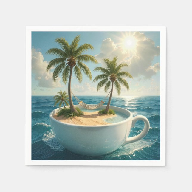 Servilleta De Papel Tropical Island With Hammock in a Teacup (Anverso)