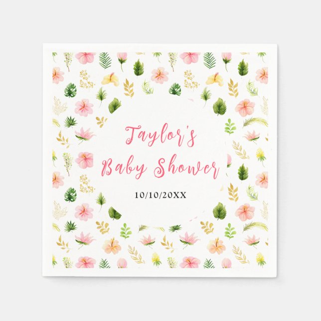 Servilleta De Papel Tropical Jungle Floral Baby Shower (Anverso)