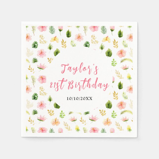 Servilleta De Papel Tropical Jungle Floral Birthday (Anverso)