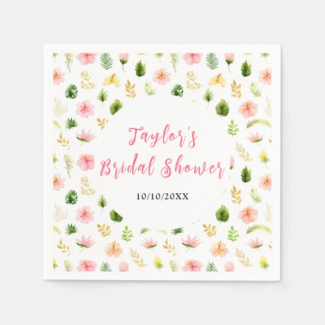 Servilleta De Papel Tropical Jungle Floral Bridal Shower (Anverso)