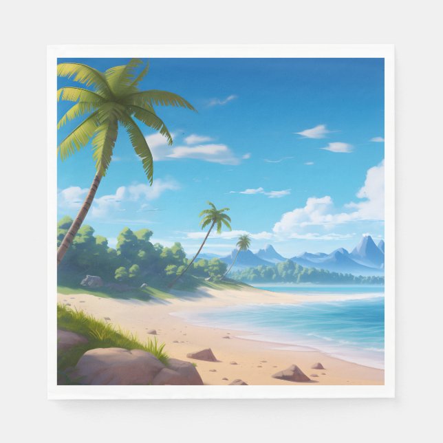 Servilleta De Papel Tropical Ocean Island Sandy Beach Shore (Anverso)