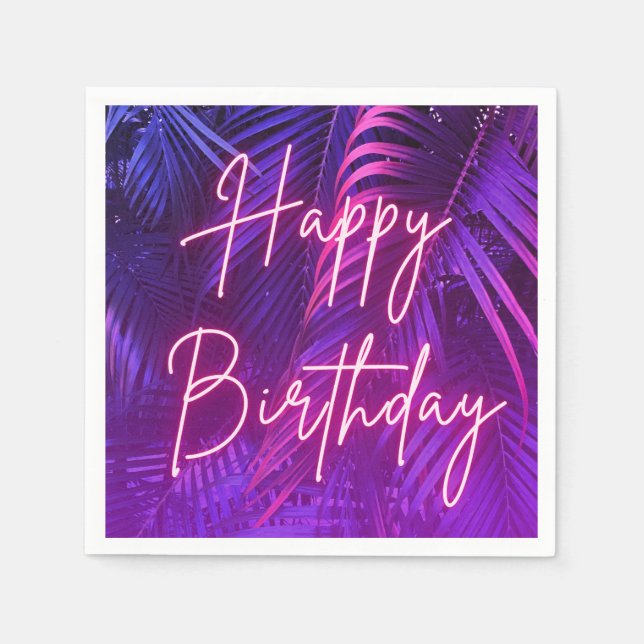 Servilleta De Papel  Tropical Palm Leaf Happy Birthday Paper Napkin (Anverso)