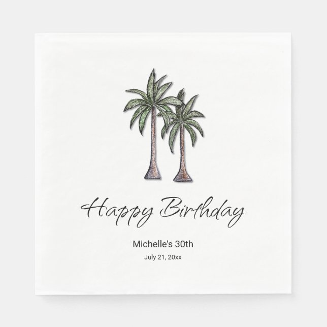 Servilleta De Papel Tropical Palm Trees Elegant 30th Birthday Party (Anverso)