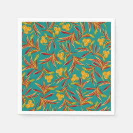 Servilleta De Papel Tropical Pattern with Red and Yellow Leaves