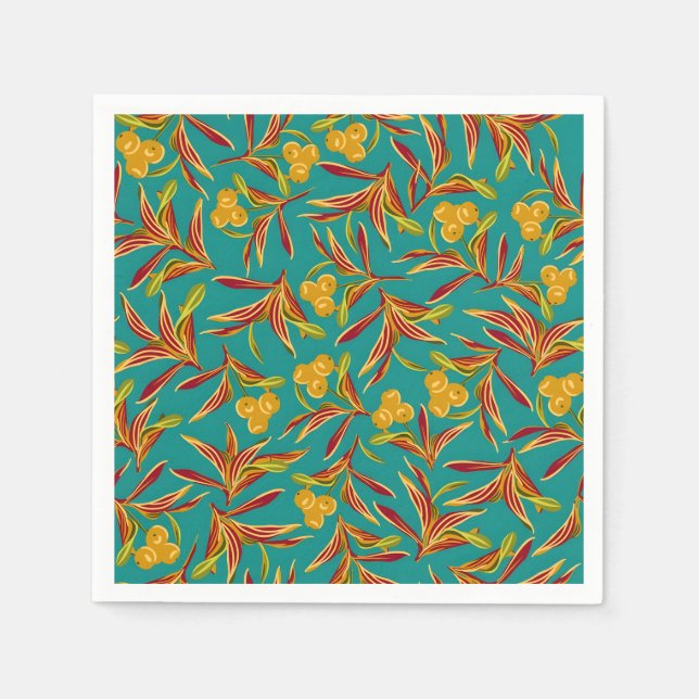 Servilleta De Papel Tropical Pattern with Red and Yellow Leaves (Anverso)