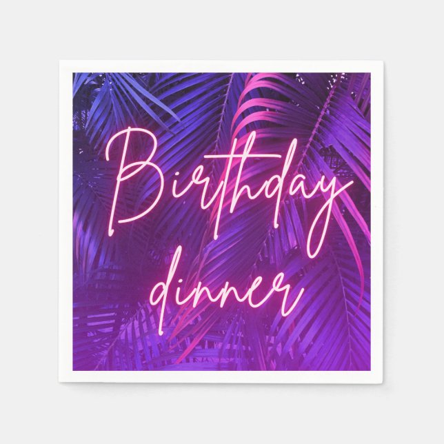 Servilleta De Papel Tropical Pink Purple Palm Leaf Birthday Dinner  (Anverso)