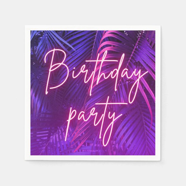Servilleta De Papel Tropical Purple Palm Leaf Birthday Party (Anverso)